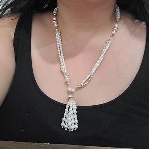 Faux pearl tassel necklace and earrings set